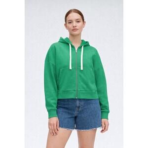 Everlane Track Organic Cotton Zip Hoodie Bright Jade Green XS NWT